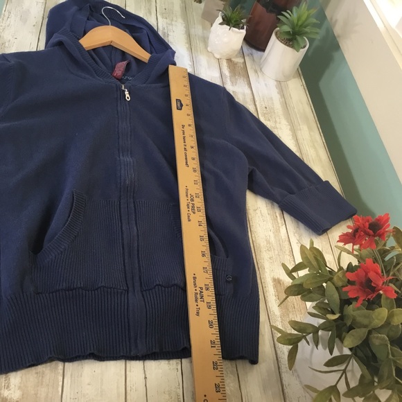 Gitano Navy Knit Hooded Sweater Women's Size L Short Sleeve Full Zip - Picture 5 of 8